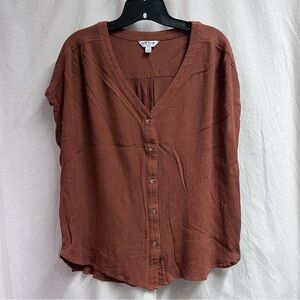 Orvis Womens Everyday Dressy V-Neck Button Front Top Large Size Rust Shirt